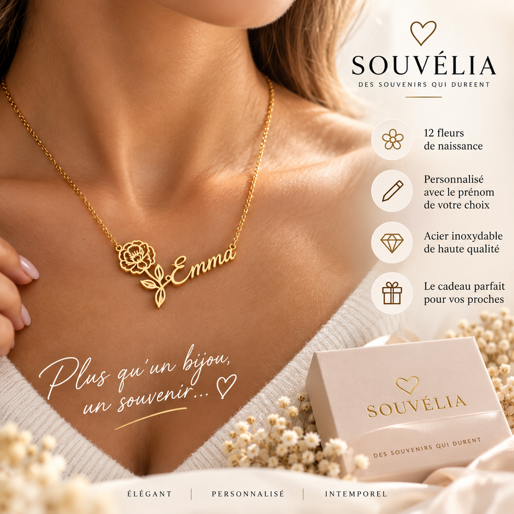 Collier Fleur de Naissance Personnalisé – SOUVÉLIA 🌸